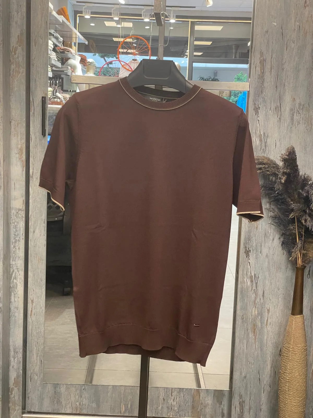 Kahve Markova Bisiklet Yaka Triko T-Shirt